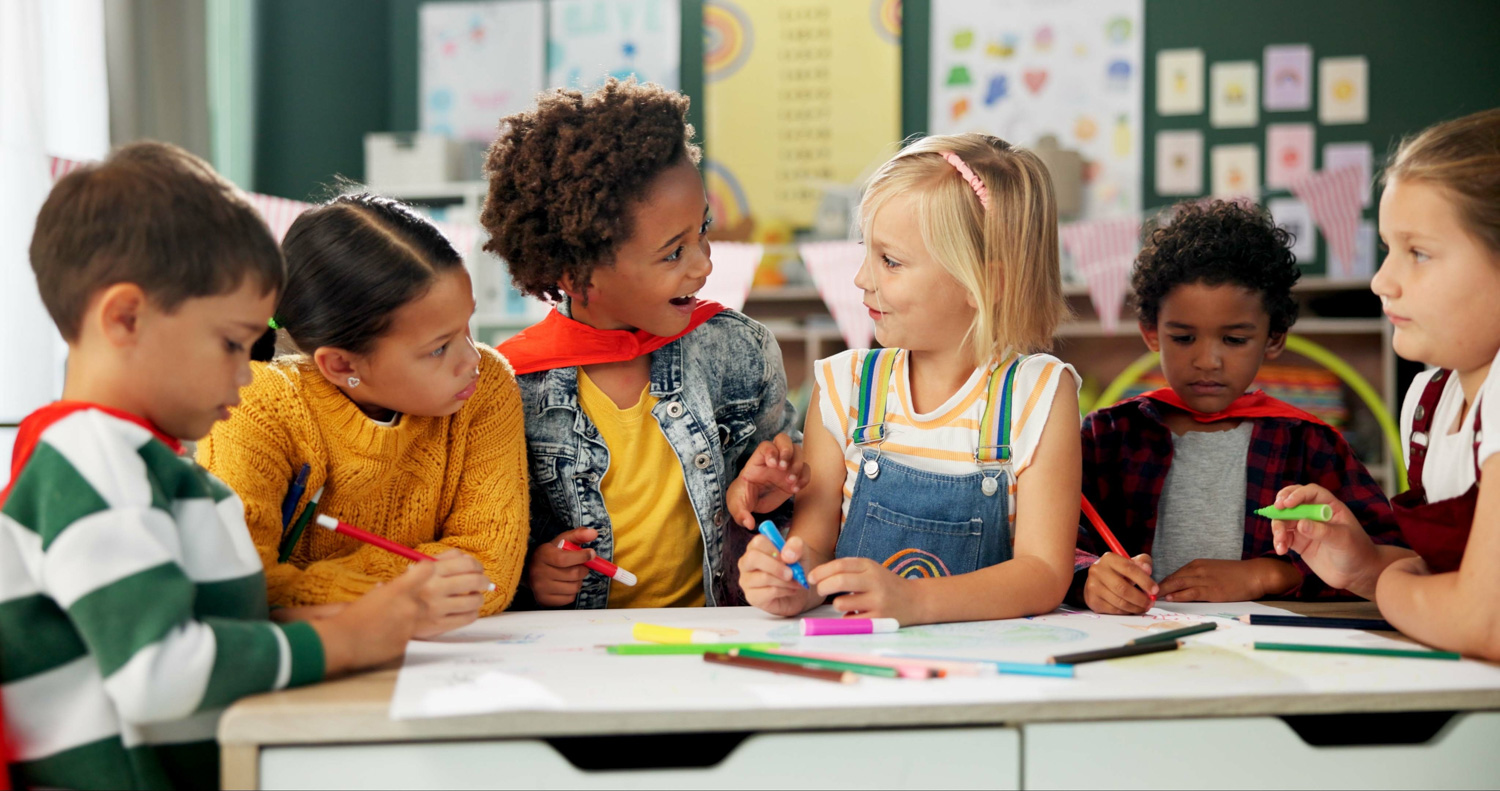 happy children learning together