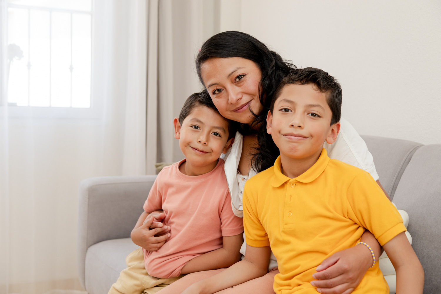 happy children with their mother